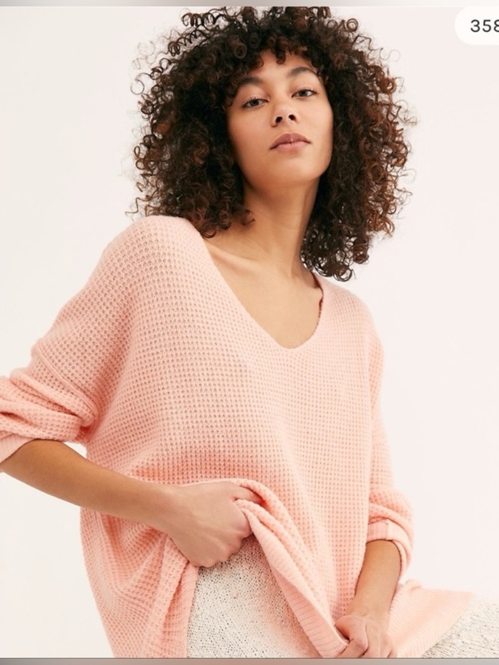 Free People Intimately COMFY pullover Waffle Knit V Neck Blush Pink Size M / L